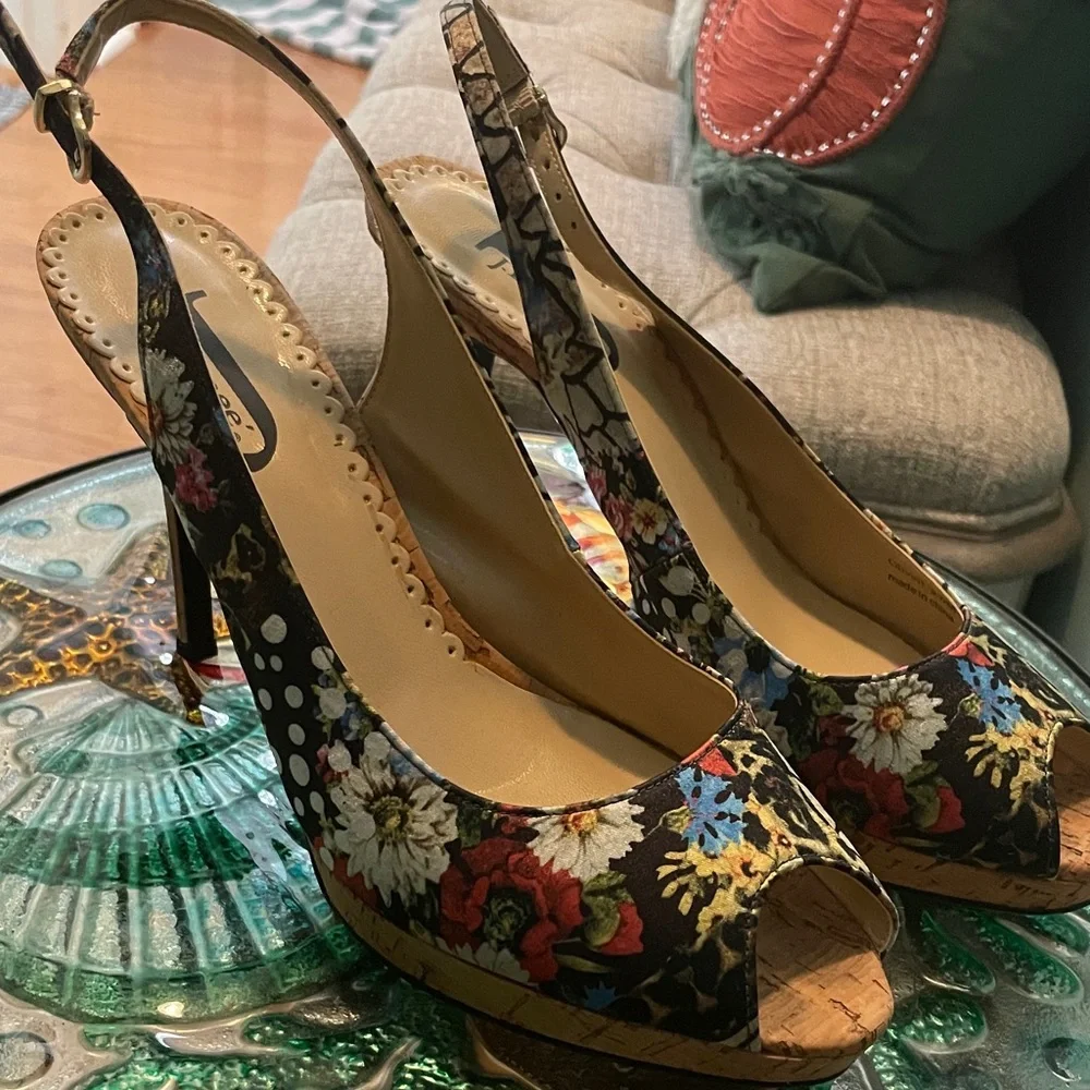 Floral Peep Toe Slingback Heels - Picture 1 of 3